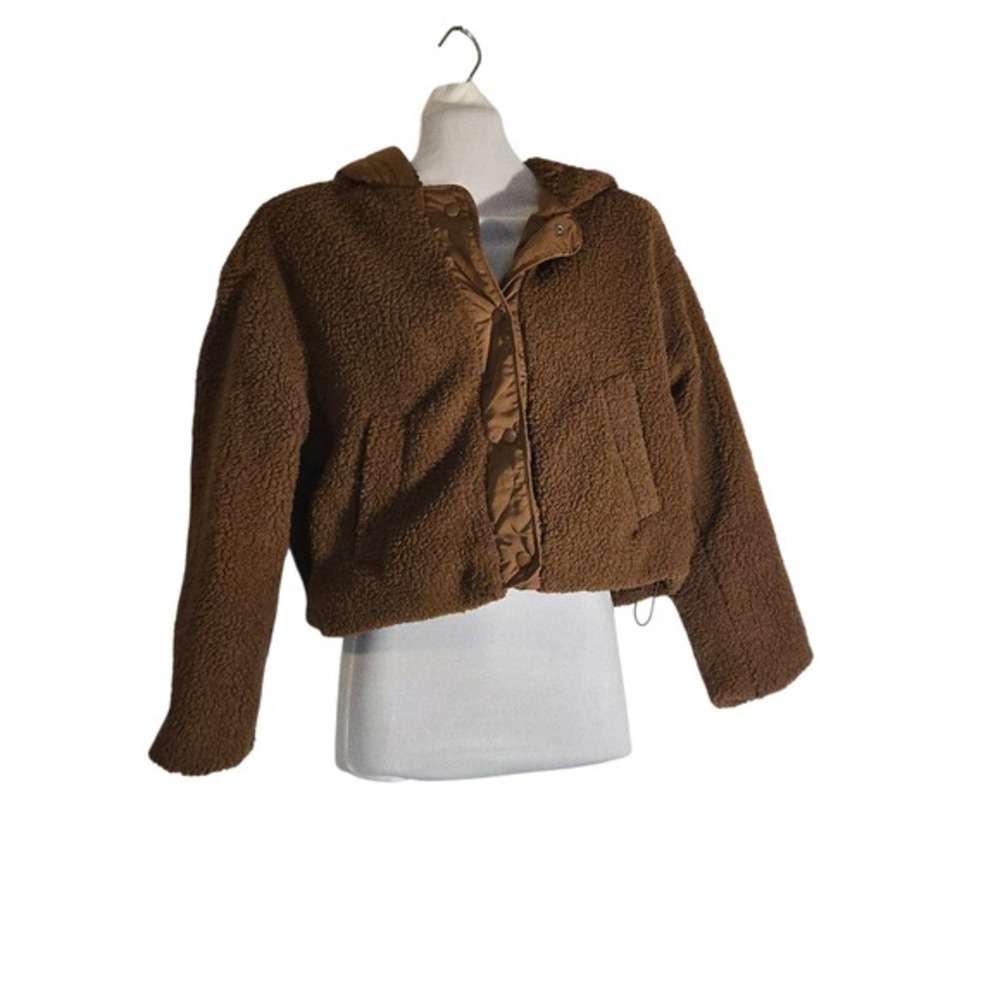 Love Tree Womens Hooded Sherpa Faux Fur Quilted Lined Jacket S NWT Brown/Caramel - Picture 2 of 6